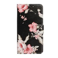 Étui portefeuille en similicuir à fleurs pour iPhone 13 Mini - Noir
