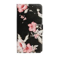 Étui portefeuille en similicuir à fleurs pour iPhone 13 Pro Max - Noir