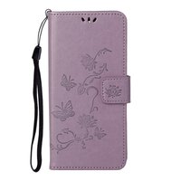 Étui portefeuille en similicuir à fleurs pour iPhone 13 Pro Max - Violet