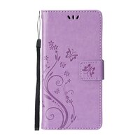 Étui Portefeuille Bibliothèque En Faux Cuir Plantes Et Papillons Pour iPhone 13 Pro Max - Violet
