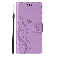 Étui Portefeuille Étui En Faux Cuir Plantes Et Papillons Pour iPhone 13 Mini - Violet