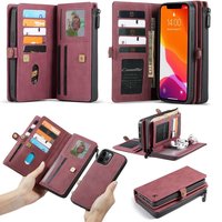 Étui portefeuille en cuir fendu Caseme Luxe XL pour iPhone 12 Pro Max - Rouge