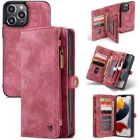 Étui en cuir fendu Caseme Retro Wallet pour iPhone 13 Pro - rouge