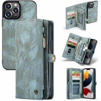 Étui en cuir fendu Caseme Retro Wallet pour iPhone 13 Pro - bleu