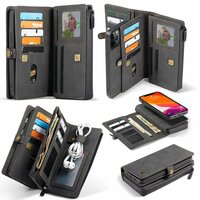 Étui portefeuille en cuir fendu Caseme Luxe XL pour iPhone 13 Pro Max - Noir