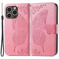 Étui Butterfly Wallet en similicuir pour iPhone 14 Pro - rose