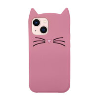 Coque en silicone chat mignon pour iPhone 14 Plus - rose