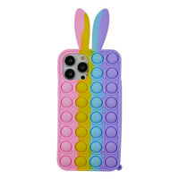 Coque en silicone Bunny Pop Fidget Bubble pour iPhone 14 Pro Max - rose, jaune, bleu et violet