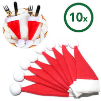 10 Pièces Mini Chapeau de Père Noël Décoration pour Couverts ou Pic - Rouge et Blanc