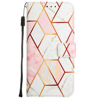 Étui en simili cuir Rose Marble Wallet pour iPhone 12 et 12 Pro - blanc et rose