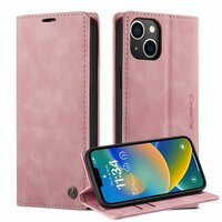 Étui portefeuille rétro Caseme pour iPhone 15 Plus - Rose