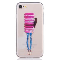 Coque Macaron transparente iPhone 7 8 SE 2020 Cookies roses avec coque TPU fille