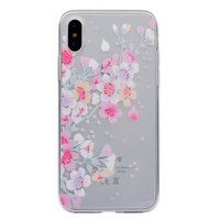 Coque iPhone X XS en TPU transparent avec branches de fleurs pastel