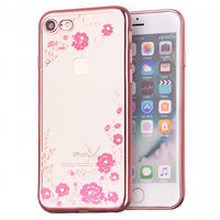 Coque TPU iPhone 7 8 SE 2020 SE 2022 en or rose avec des fleurs roses