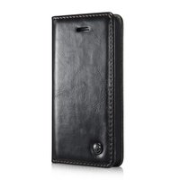 Etui portefeuille en cuir Caseme Oil iPhone 5 5s SE 2016 - Bibliothèque Noir