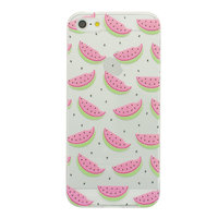 Coque en pastèque TPU pour iPhone 5 / 5s et SE 2016 Housse transparente pour fruits vert rose