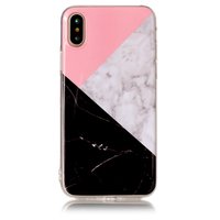 Coque en marbre à surfaces géométriques pour iPhone X XS - Rose Blanc Noir