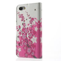 Etui Portefeuille en Cuir Artificiel pour iPhone 5 5s SE 2016 Blossom Bees - Rose Blanc