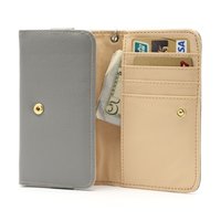 Étui portefeuille universel pour smartphone avec étagère en cuir - Gris