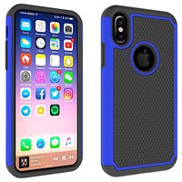 Coque en silicone hybride en deux parties pour iPhone X XS - Bleu Noir