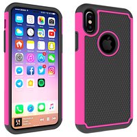 Coque iPhone X XS en Silicone Hybride Plastique Hybride Deux Pièces - Rose Noir
