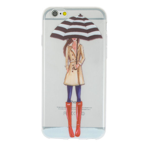 Étui TPU pour fille parapluie pluie iPhone 6 6s - Trench rouge Boot - Transparent